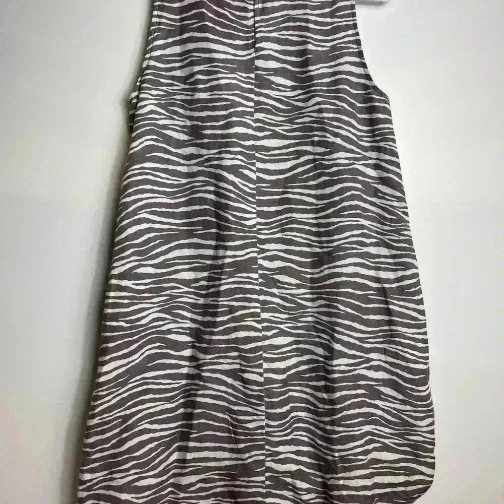 LOFT Zebra Brown White Sleeveless Pocket Linen Keyhole Shift Dress Women’s 6 - Picture 6 of 8